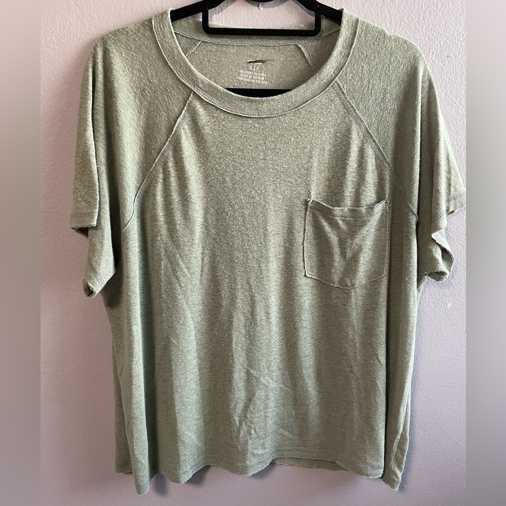 NWOT Aerie Linen Blend Breezy Raglan Boho Lagenlook Oversized Tee. Size Small.